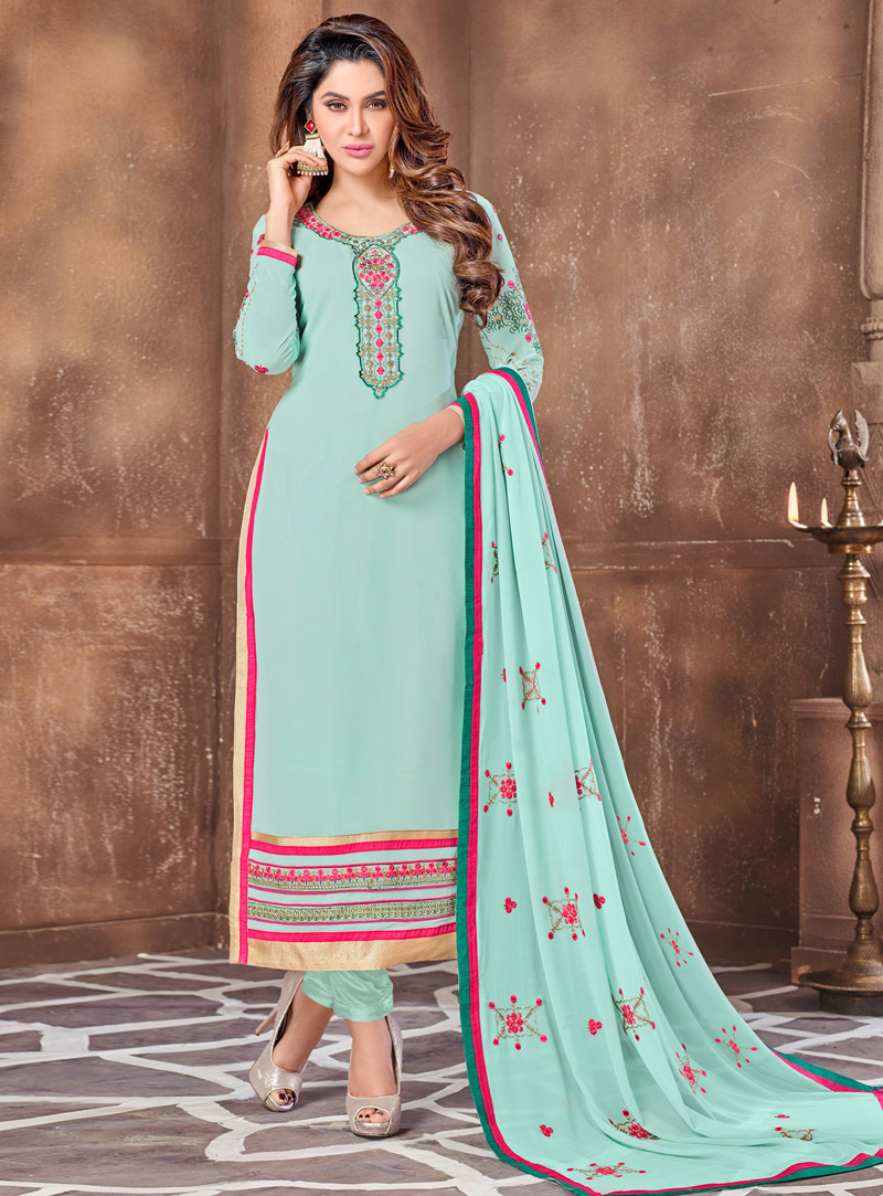 Sky Blue Georgette Pakistani Style Suit 94339