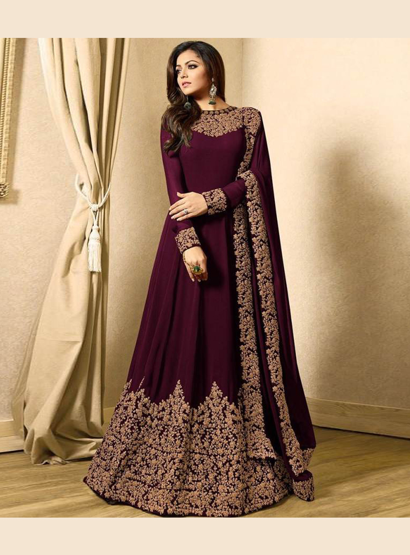 Drashti Dhami Purple Floor Length Anarkali Suit 131679