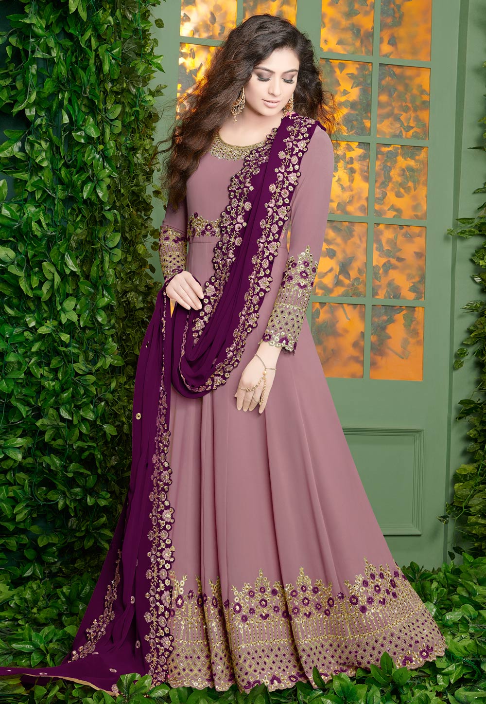 Light Purple Faux Georgette Abaya Style Anarkali Suit 160705