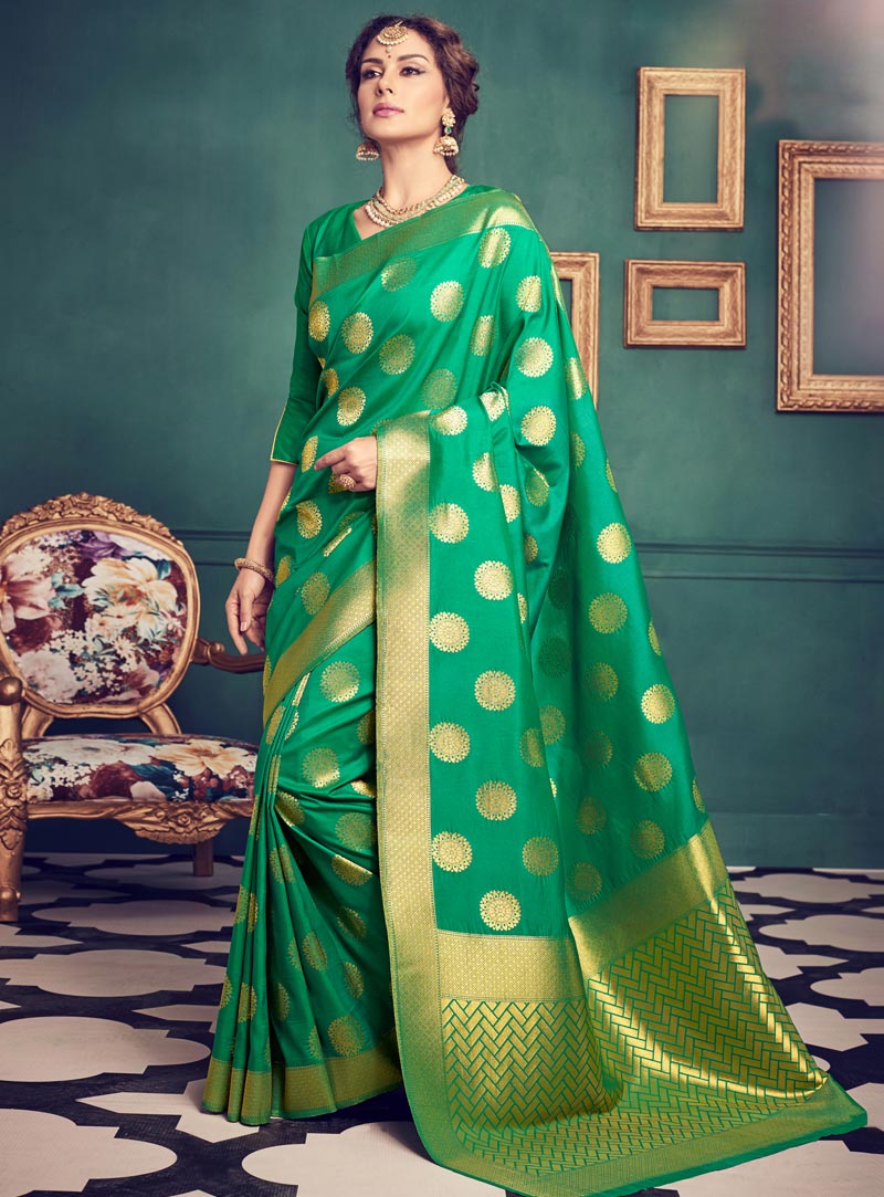 Green Silk Saree With Blouse 87545