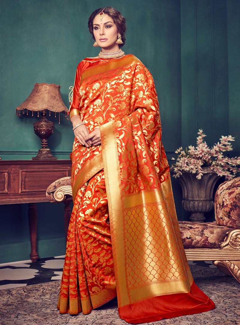 Orange Silk Festival Wear Saree 87546