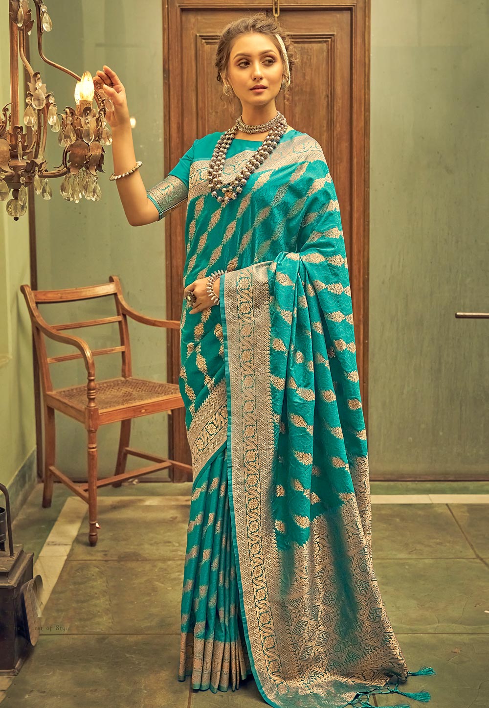 Sky Blue Banarasi Silk Saree With Blouse 247099