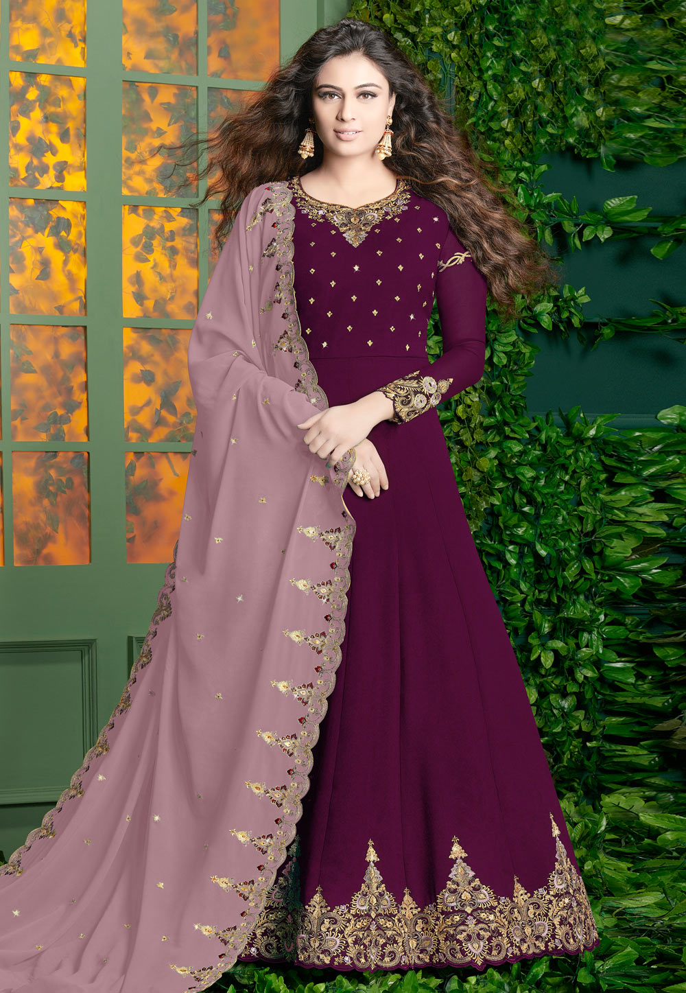 Purple Faux Georgette Embroidered Anarkali Suit 160720