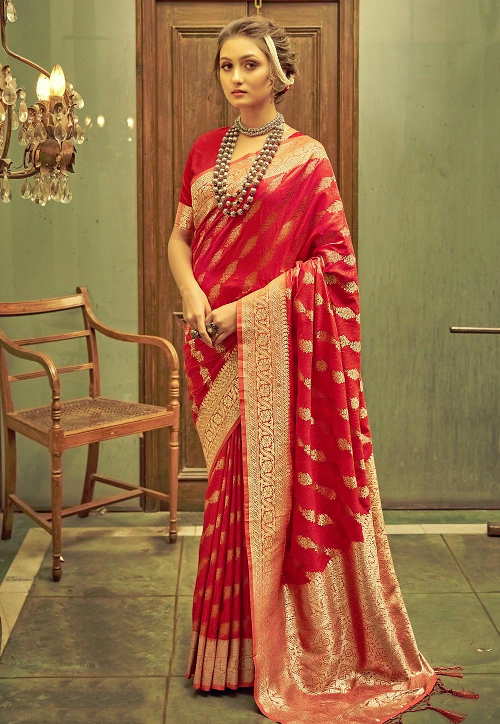 Red Banarasi Silk Saree 247100