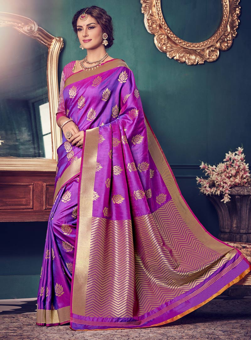 Purple Silk Engagement Wear Saree 87550