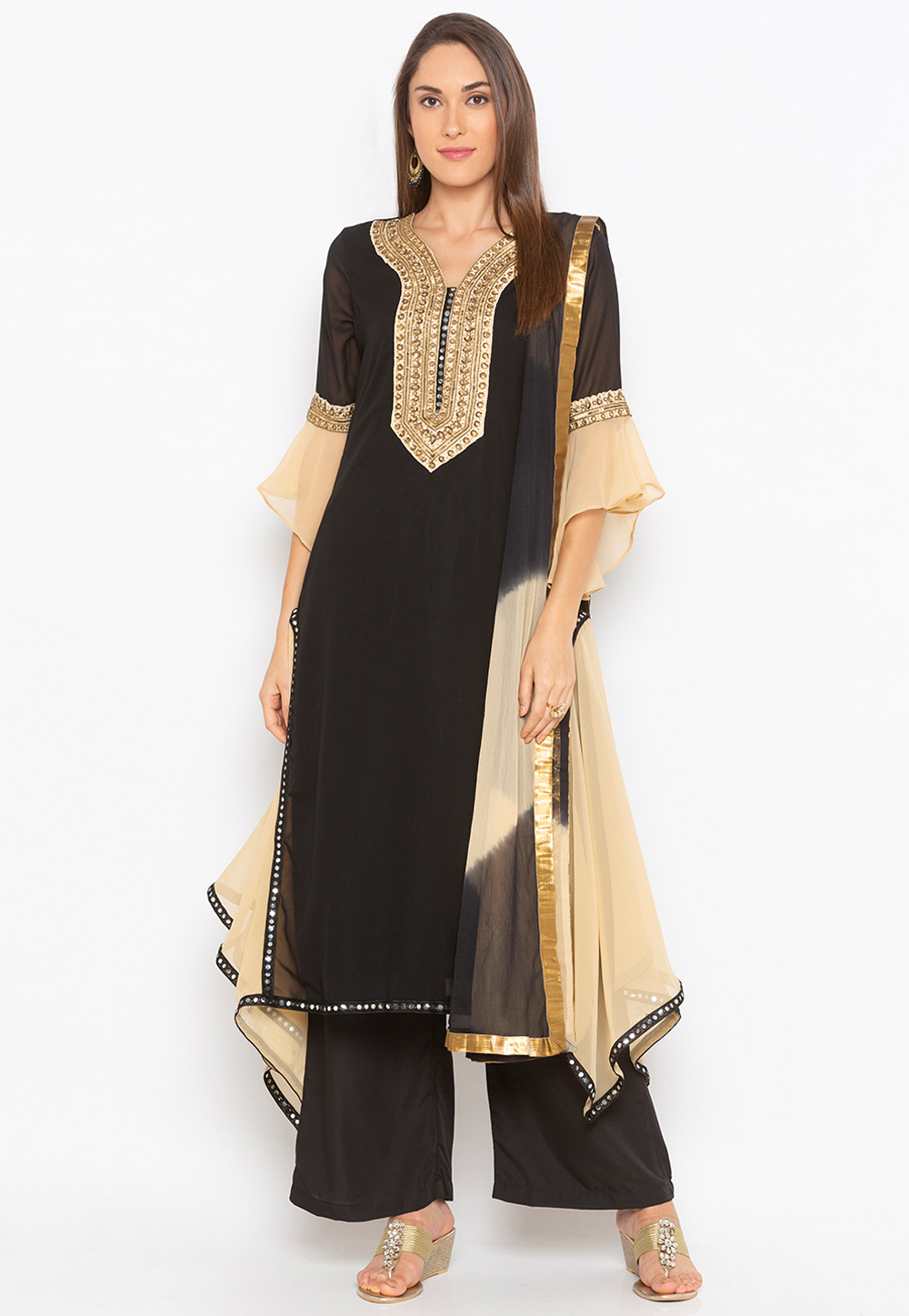 Black Georgette Readymade Palazzo Suit 239419