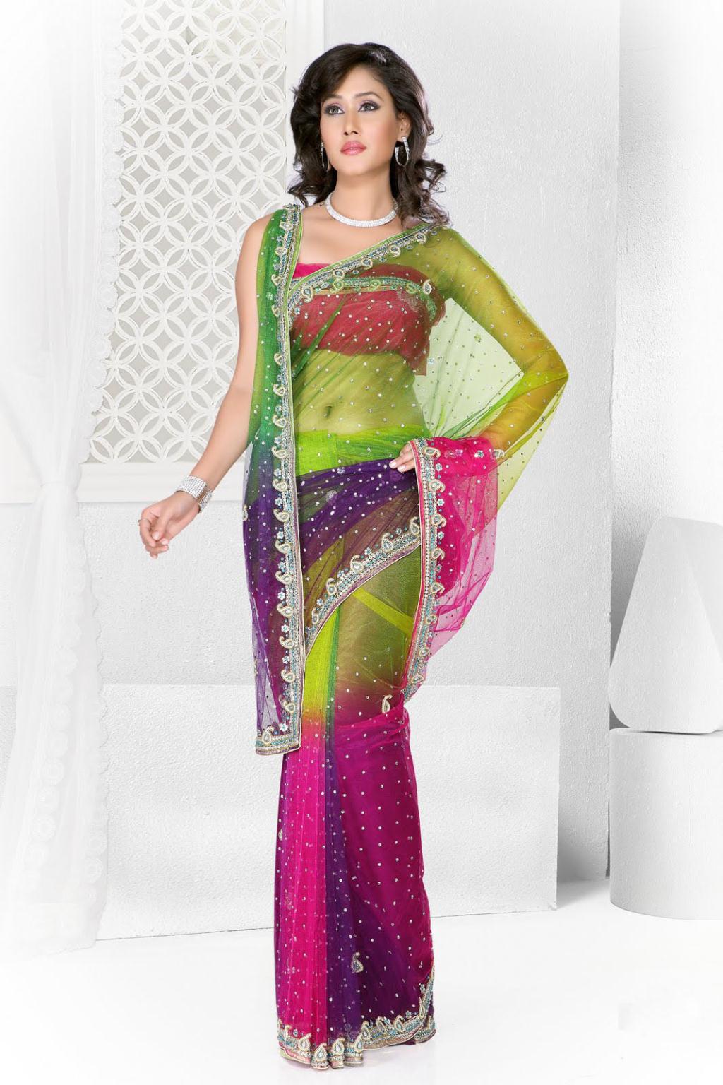 Green Color Stone Work Net Wedding Saree 22640