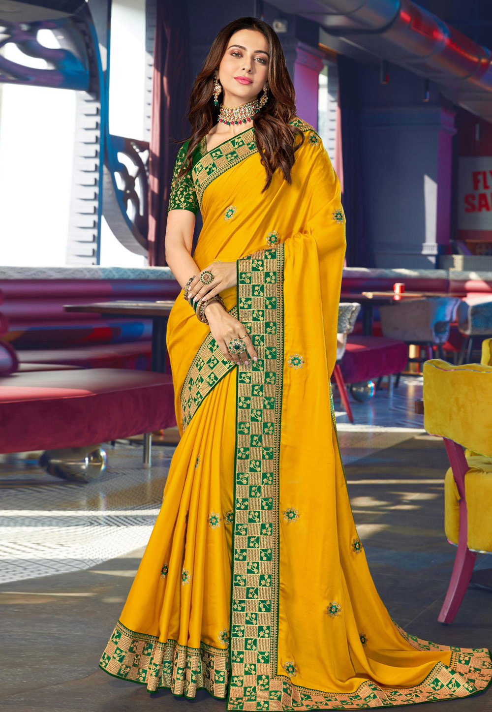 Rakul Preet Singh Yellow Satin Festival Wear Saree 202604