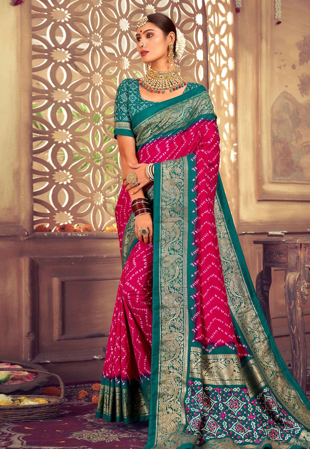 Magenta Tussar Silk Saree With Blouse 276249