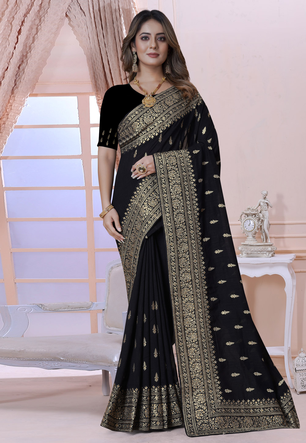 Black Silk Saree With Blouse 270530