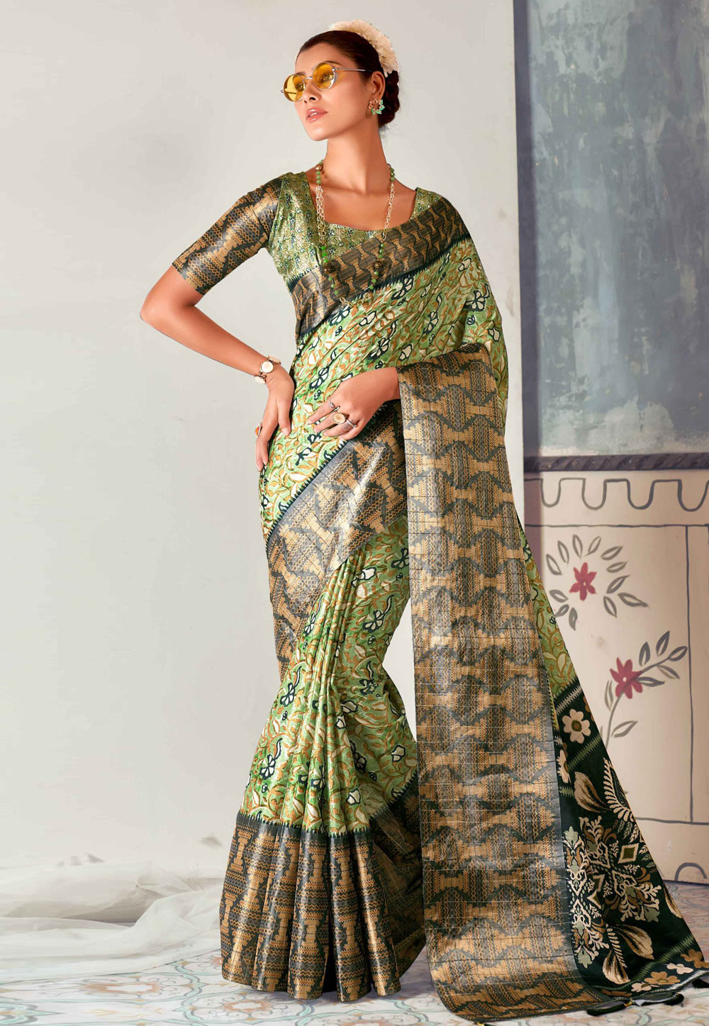Pista Green Tussar Silk Saree With Blouse 275546