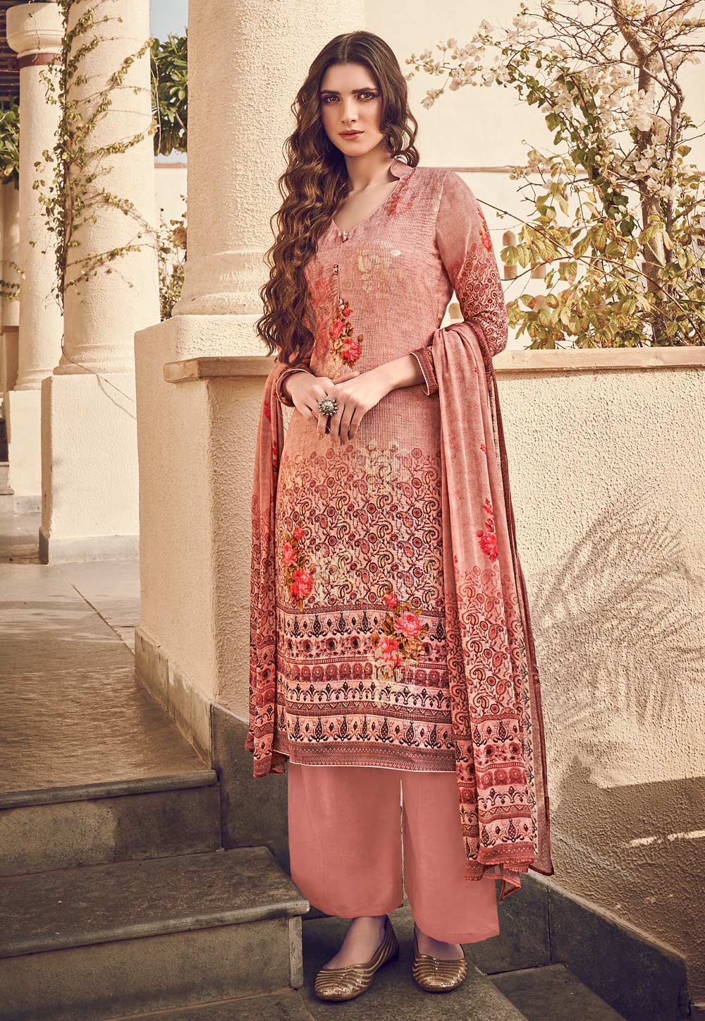Peach Viscose Palazzo Suit 218244
