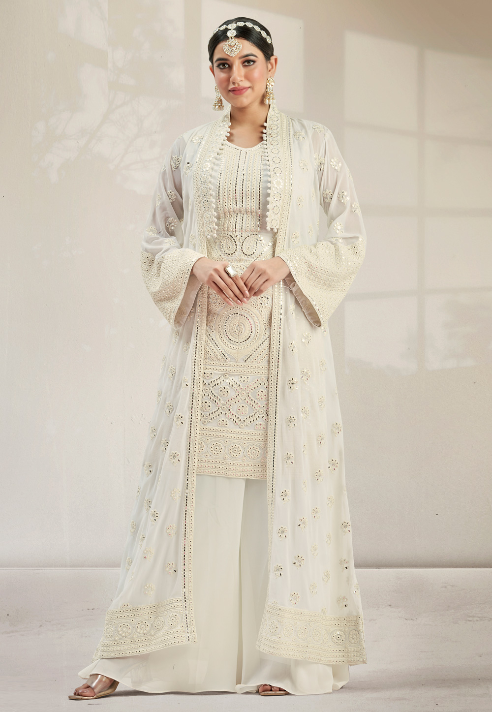 Off White Georgette Palazzo Suit 256299