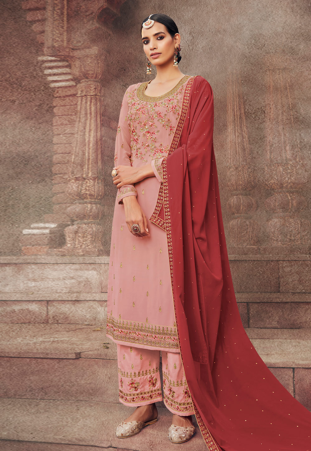Pink Georgette Palazzo Suit 231220