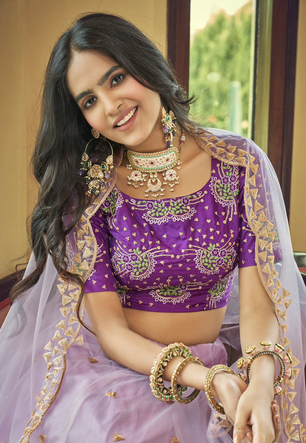 Simple Lehenga Light Purple Lehenga With Thread Work LLCV09319