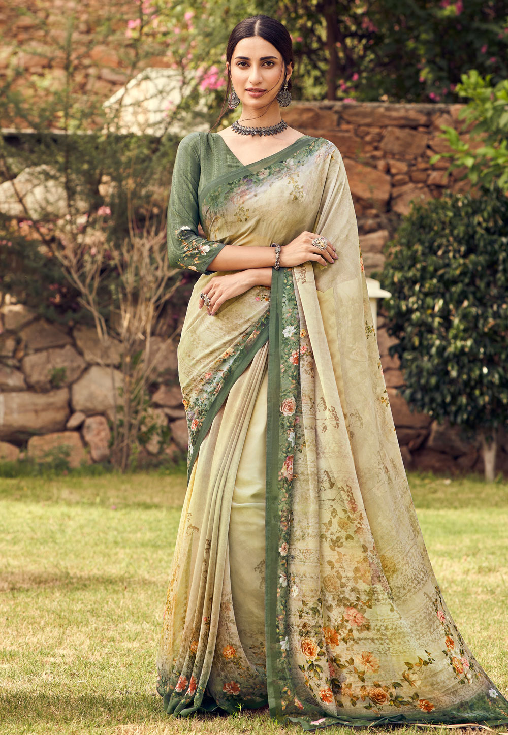 Beige Faux Georgette Saree With Blouse 235718