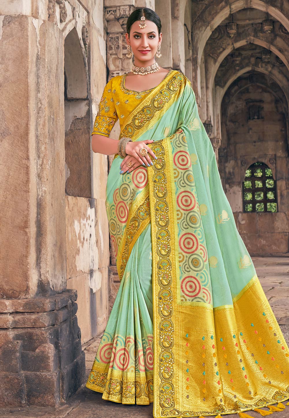 Sea Green Shimmer Saree with Blouse 252820