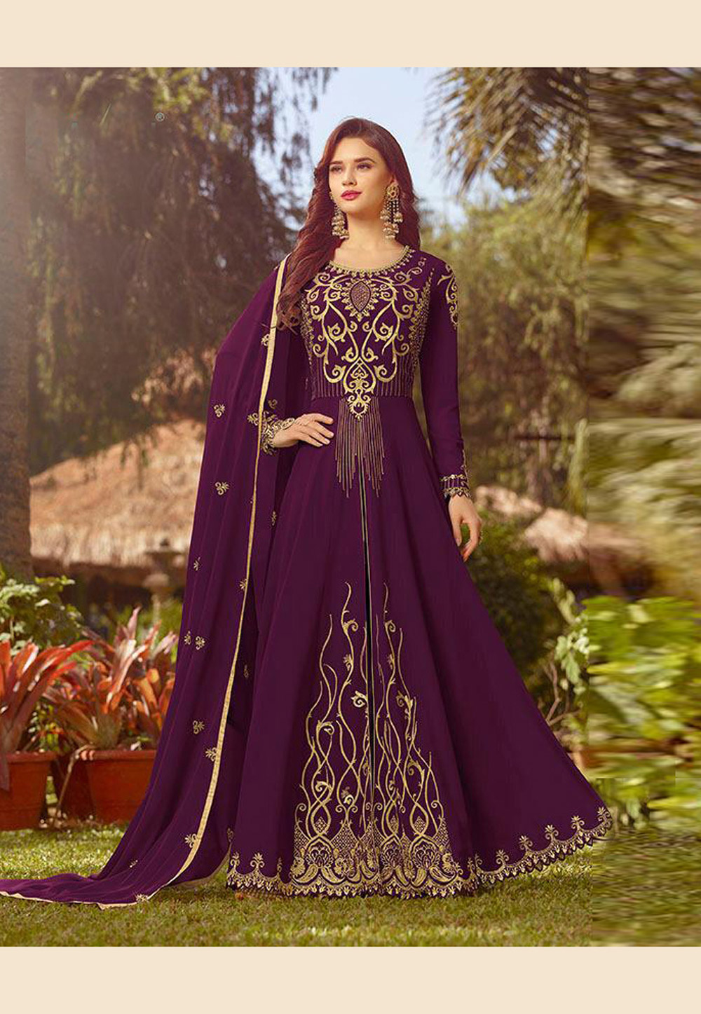 Purple Georgette Center Slit Anarkali Suit 172211