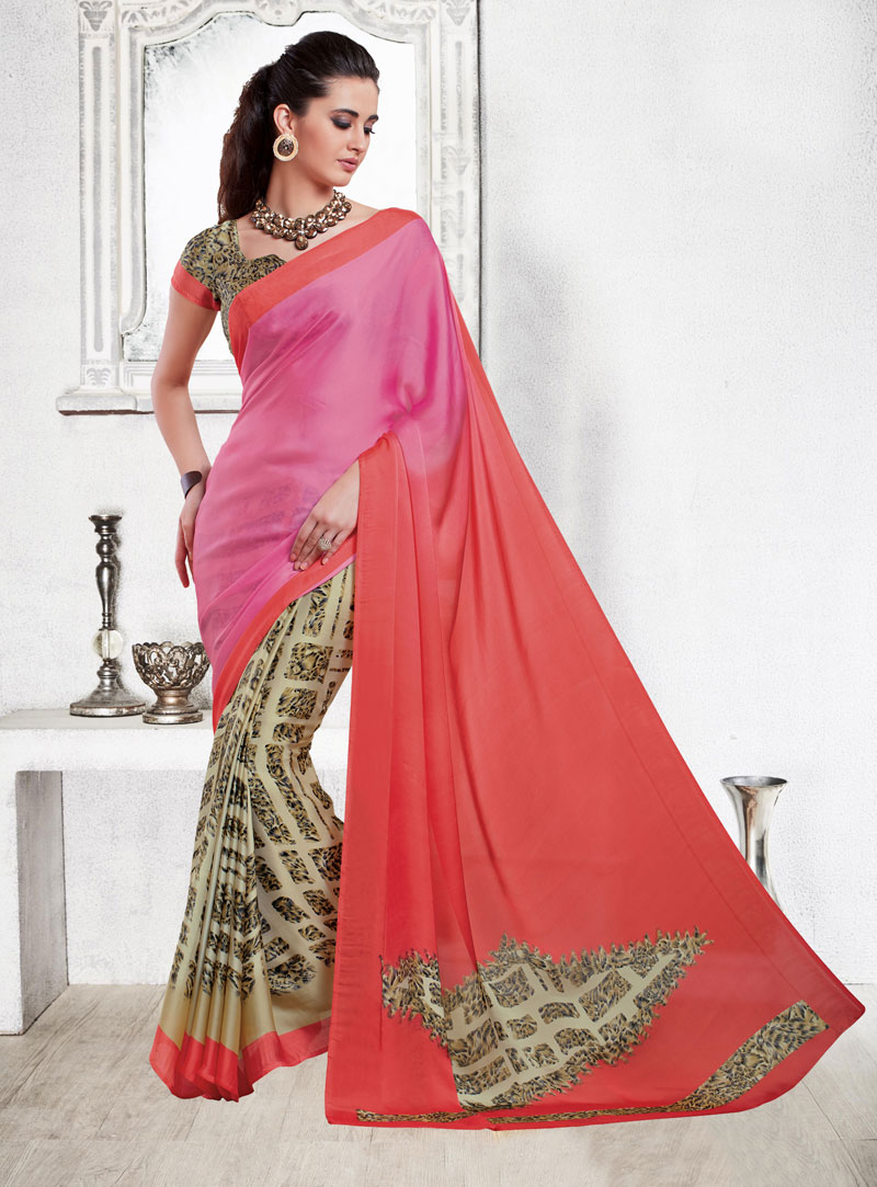 Pink Silk Printed Saree With Blouse 84939