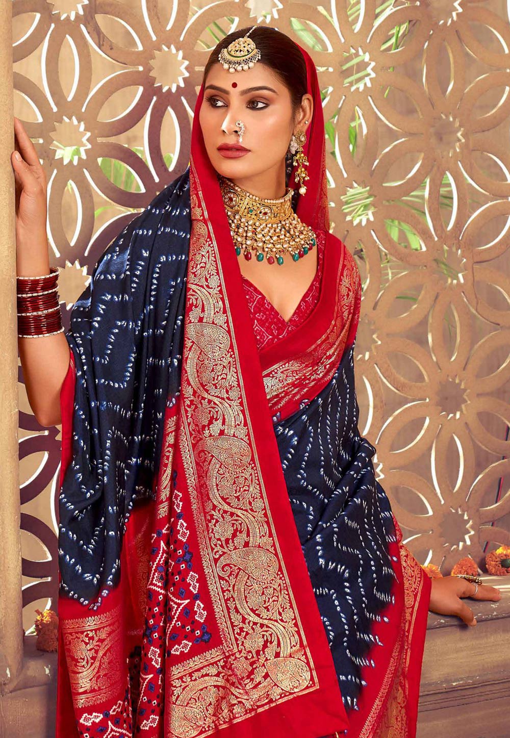 Weaving Work Designs On Cotton Silk Navy Blue Color Party Wear Saree With  Mesmerizing Blouse