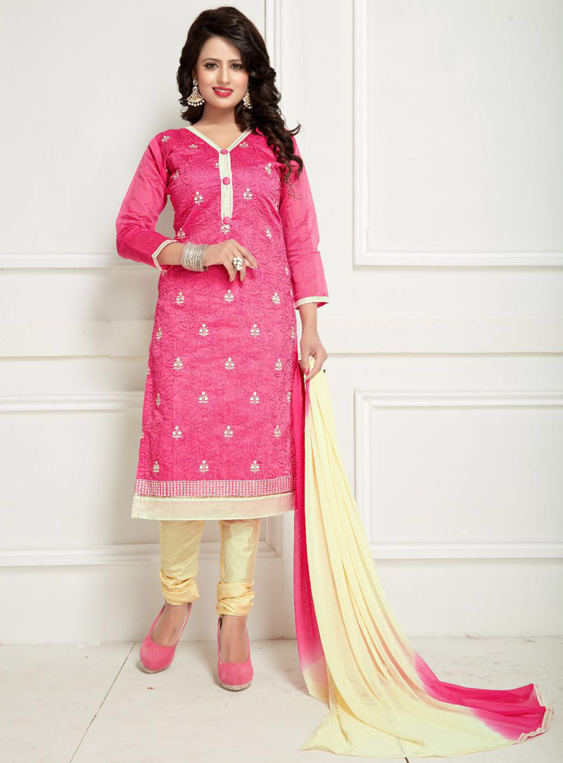 Pink Chanderi Churidar Salwar Suit 84454