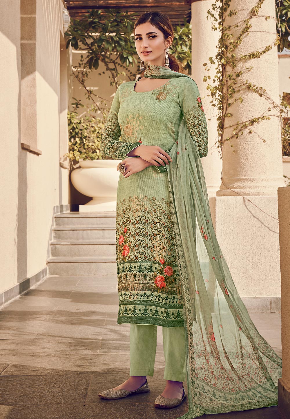 Light Green Viscose Pant Style Suit 218245