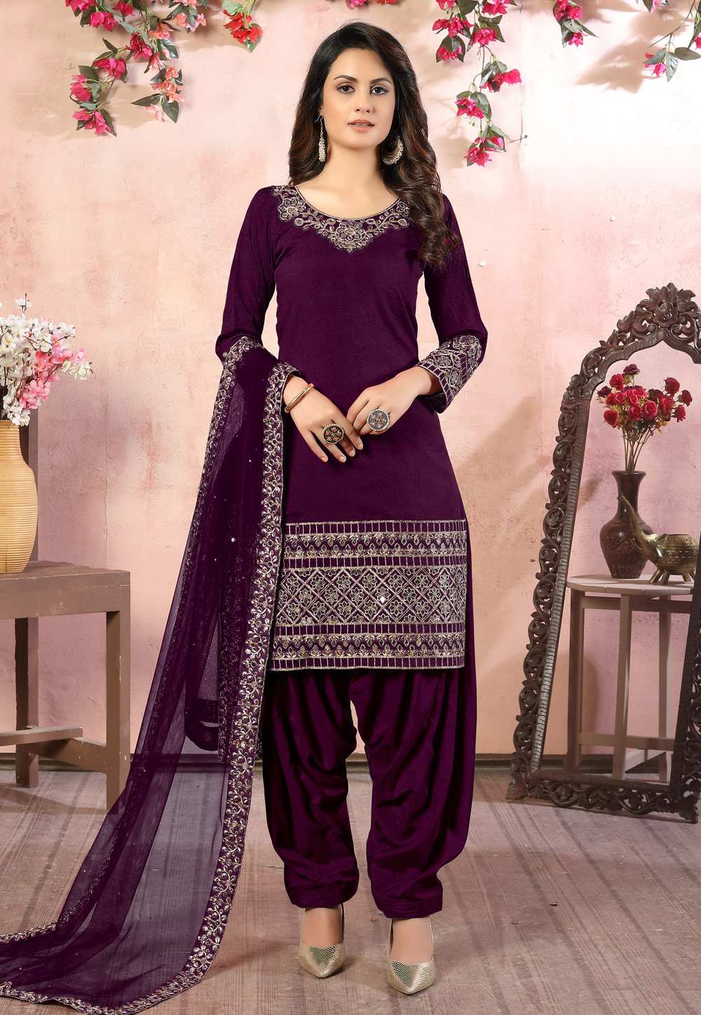 Purple Art Silk Punjabi Suit 221070