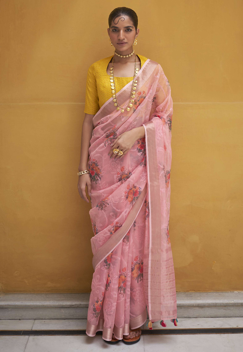Pink Organza Saree With Blouse 250729