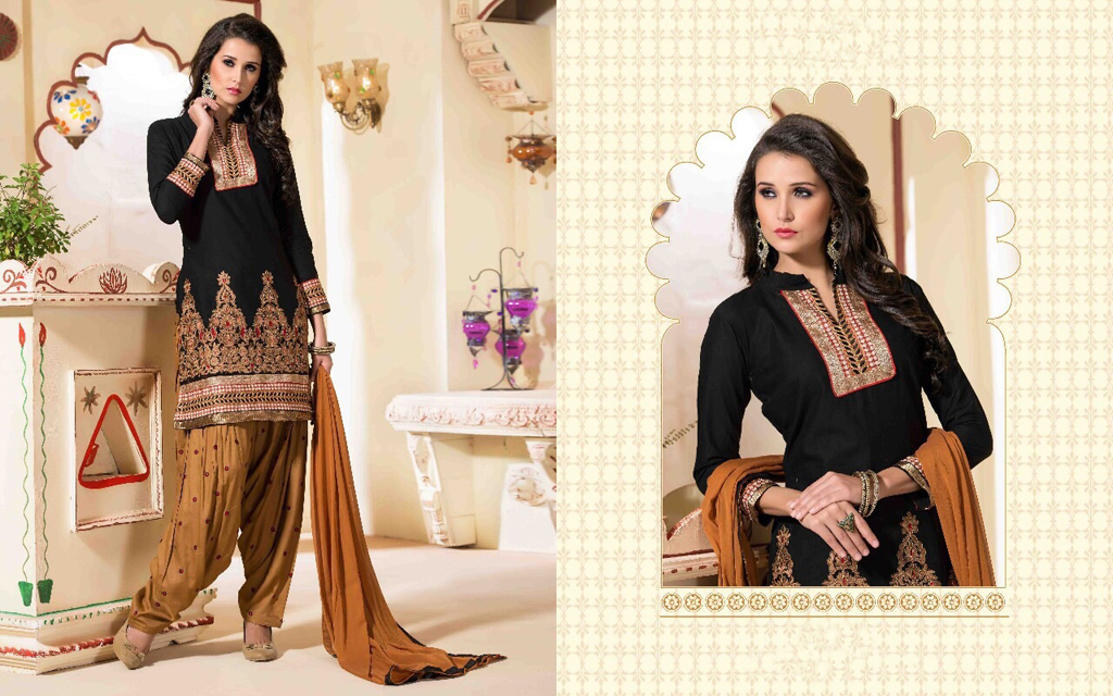 Black Cotton Embroidery Punjabi Suit 44652