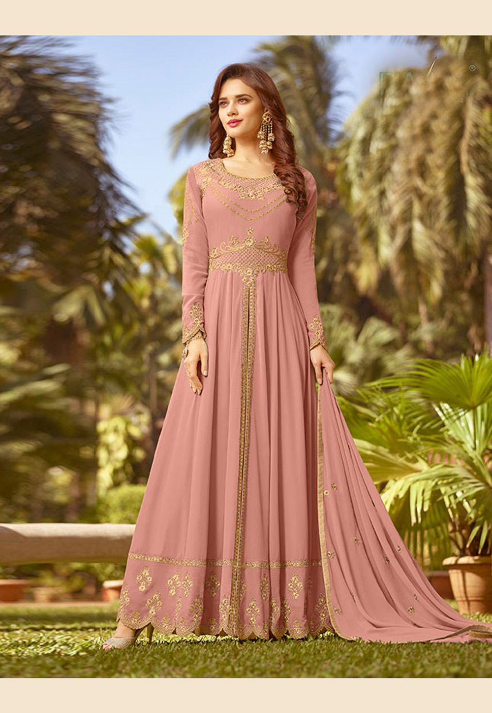 Pink Georgette Embroidered Embroidered Abaya Style Anarkali Suit 175131