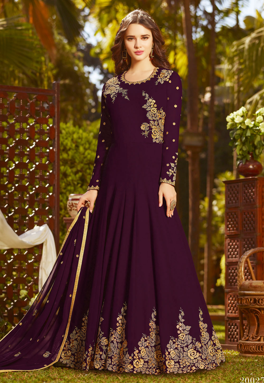 Purple Faux Georgette Long Anarkali Suit 160101