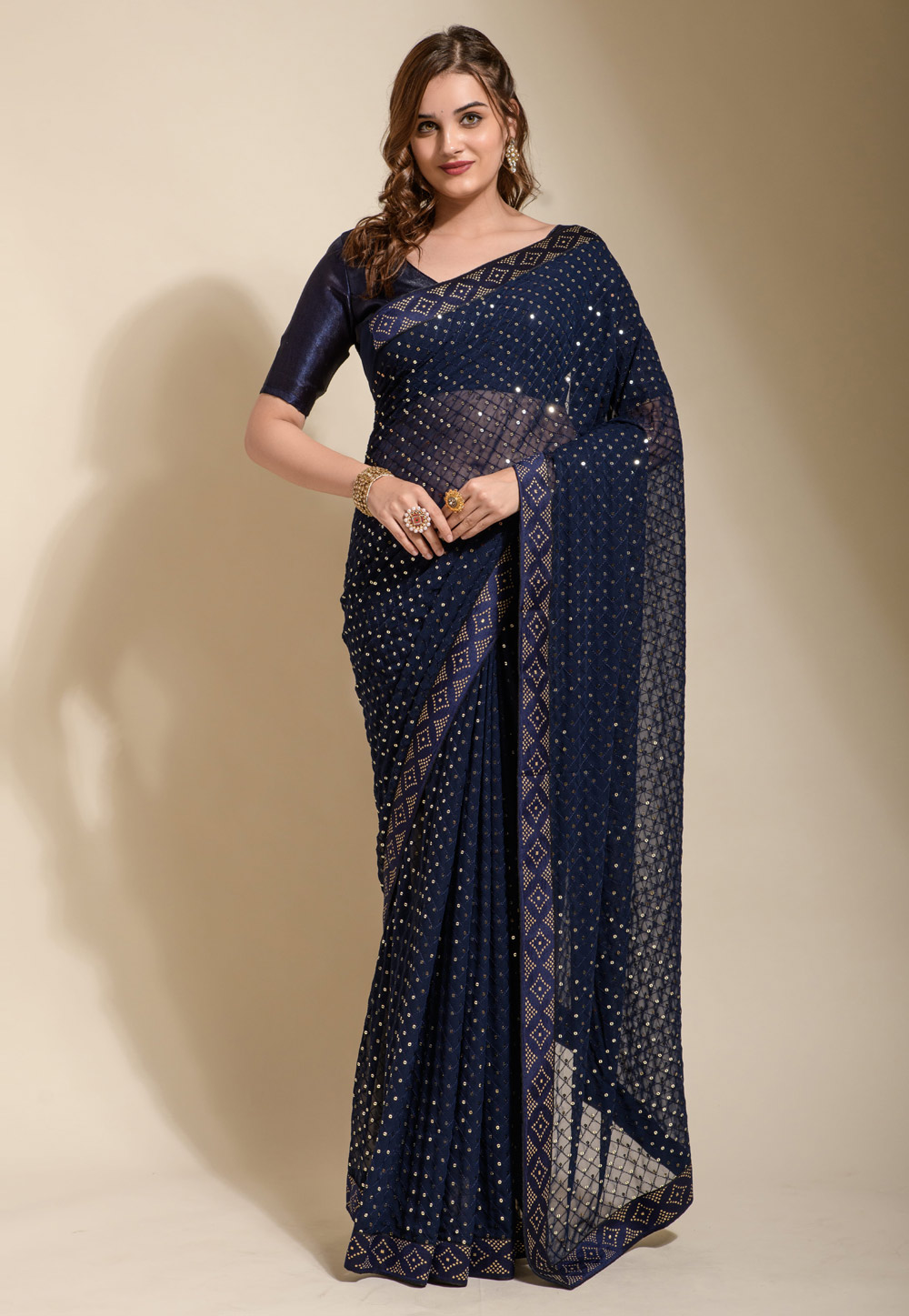 Navy Blue Georgette Sequence Saree 262425