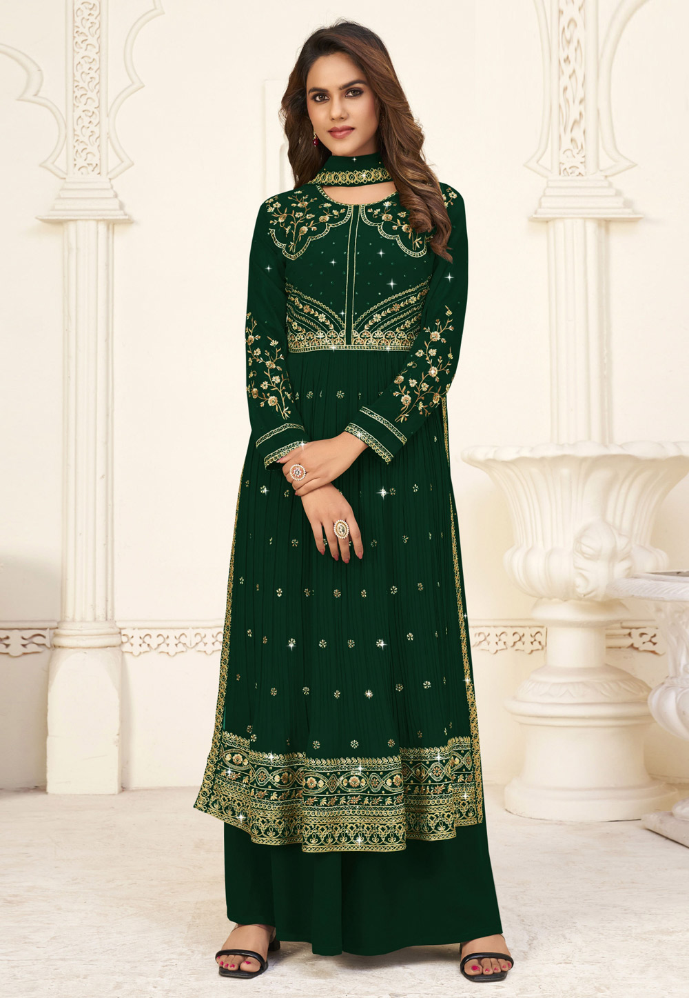 Green Georgette Palazzo Suit 261202