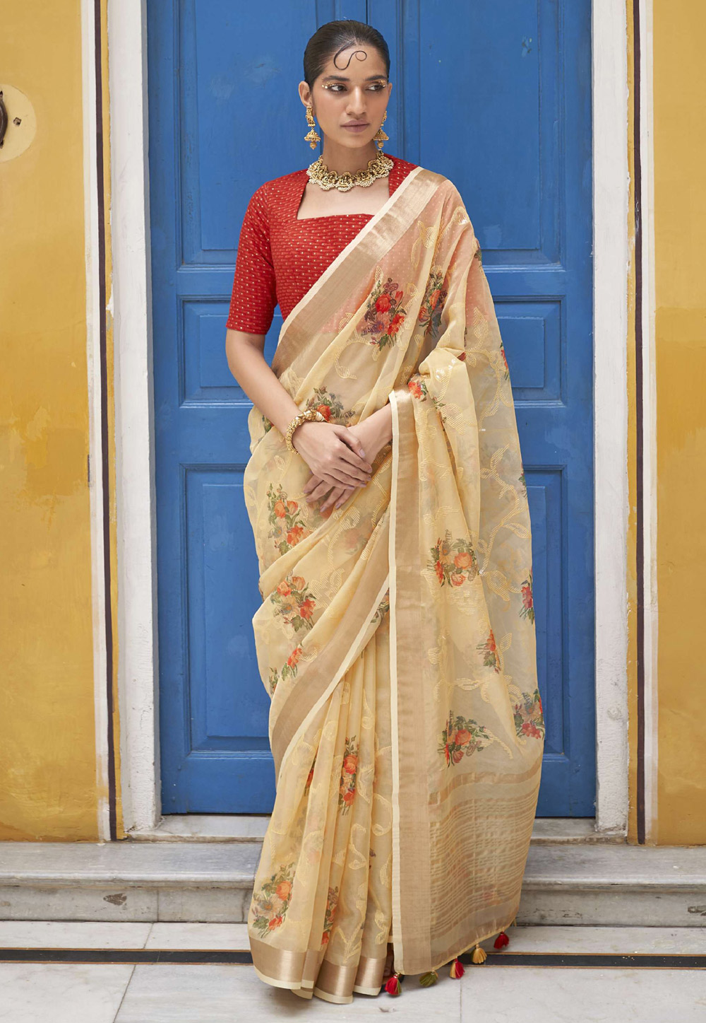 Contrast Blouse Ready to Wear Saree for Party MS520760