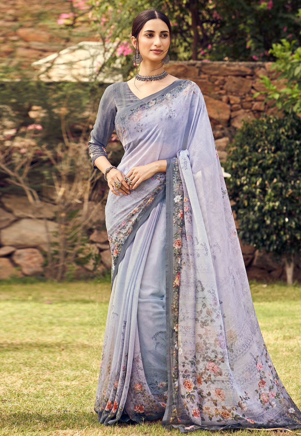 Grey Faux Georgette Saree With Blouse 235720