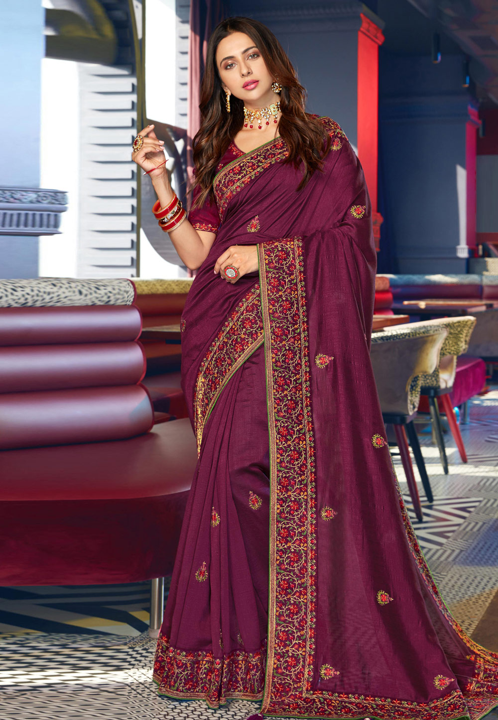 Rakul Preet Singh Purple Satin Bollywood Wear Saree 202607
