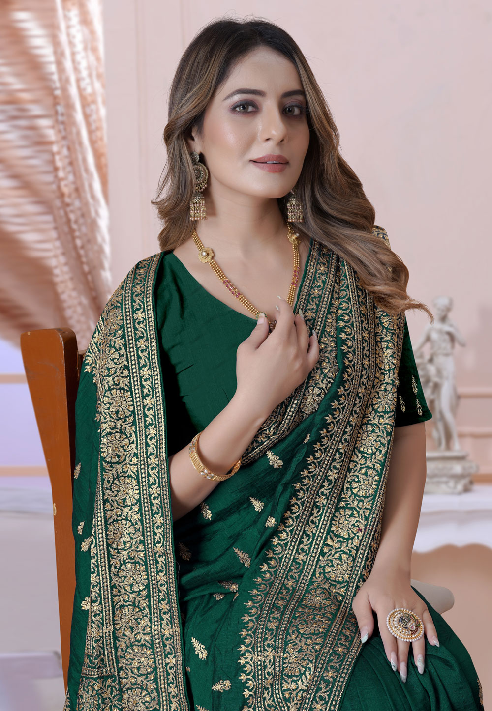 Buy Green Saree In Dola Silk With Gota Work Pallu And Unstitched Blouse  Fabric KALKI Fashion India