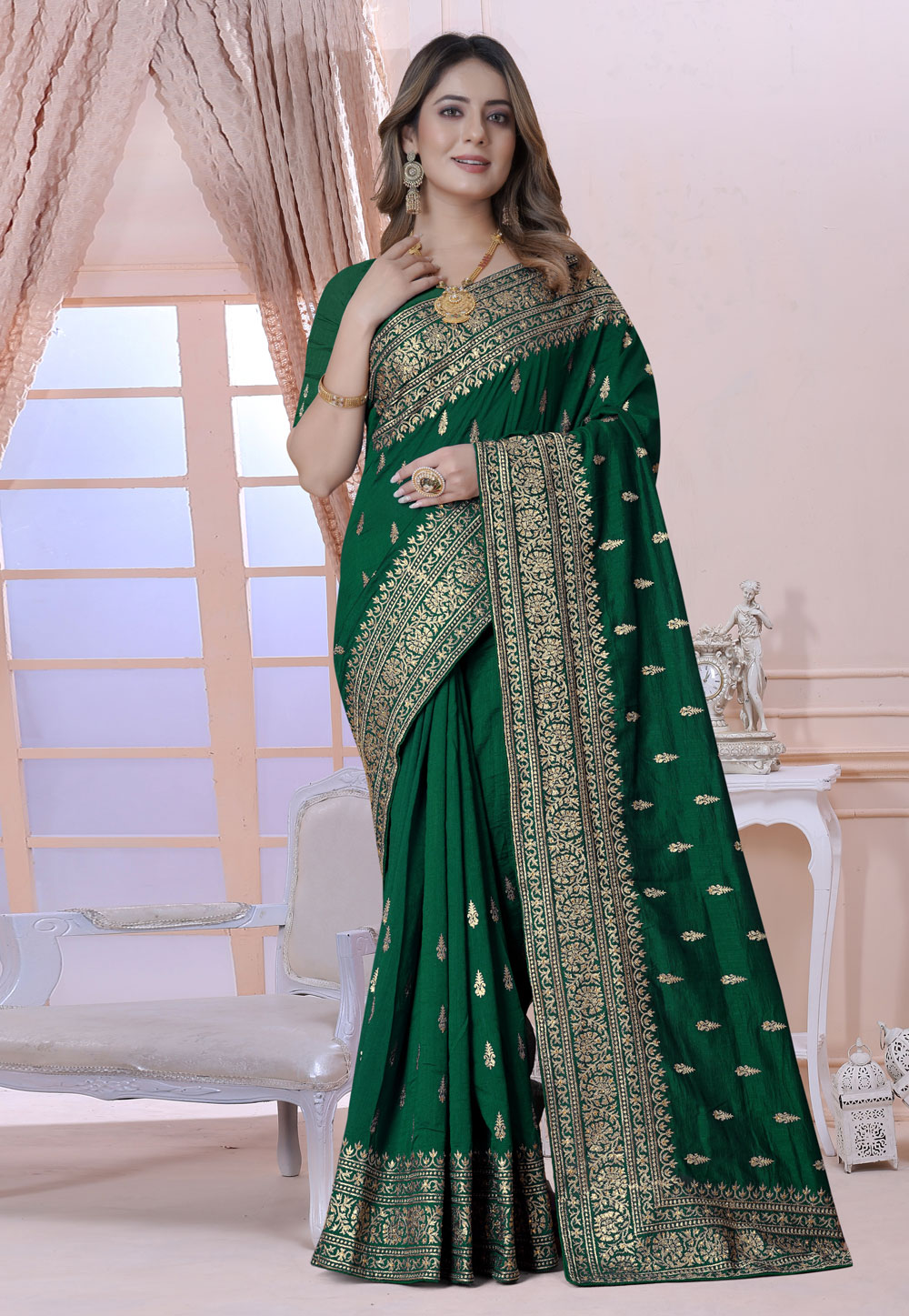 Green Silk Saree With Blouse 270533