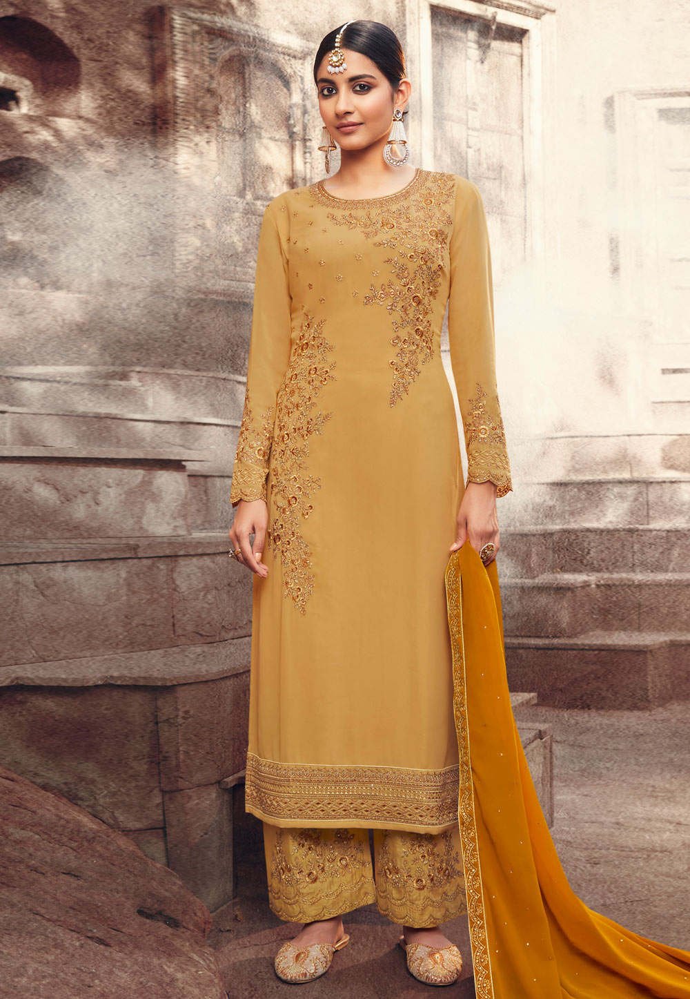Yellow Georgette Kameez With Palazzo 231223