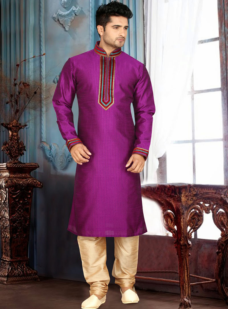 Purple Art Silk Kurta With Churidar 47824