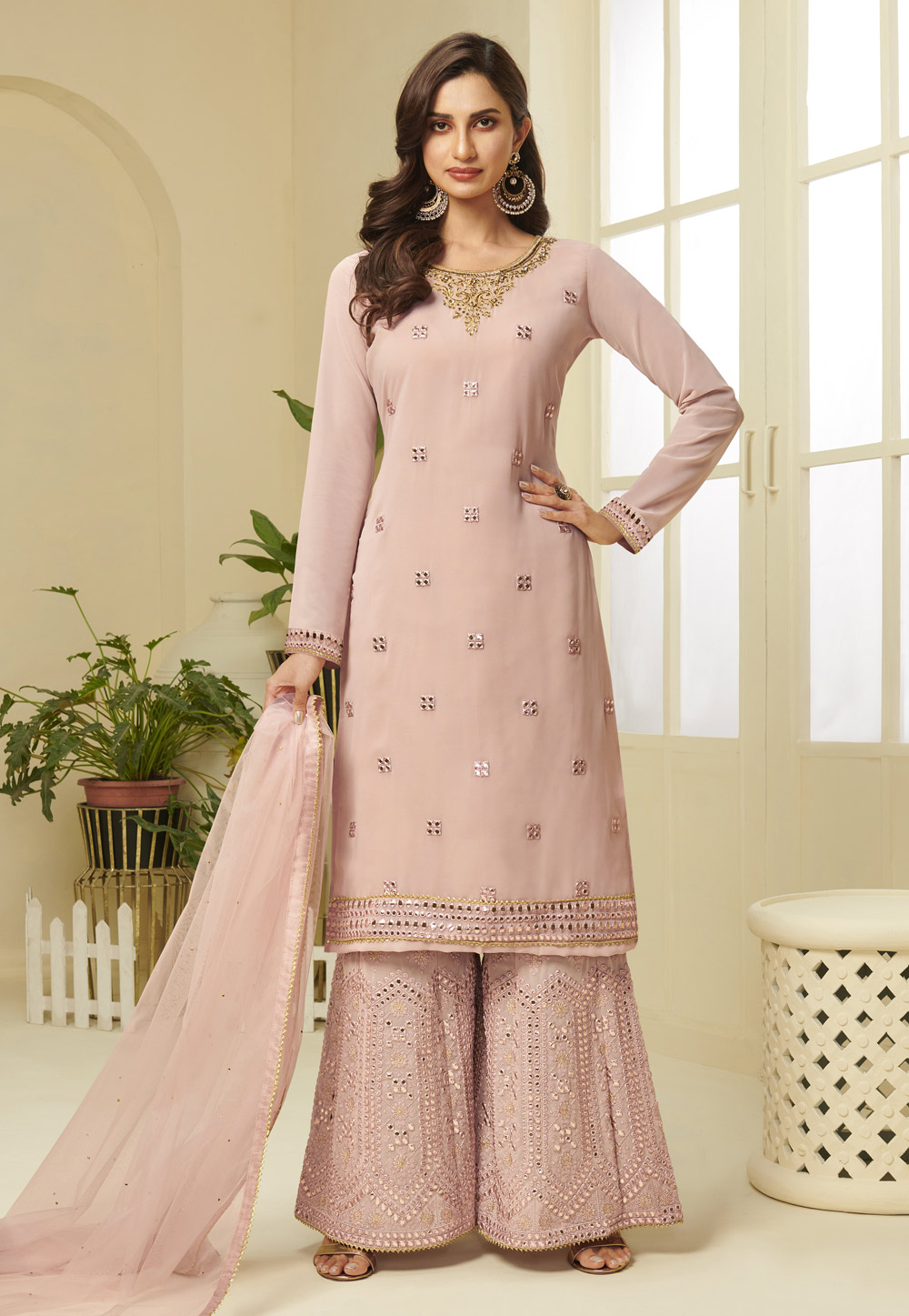 Pink Georgette Palazzo Suit 222150