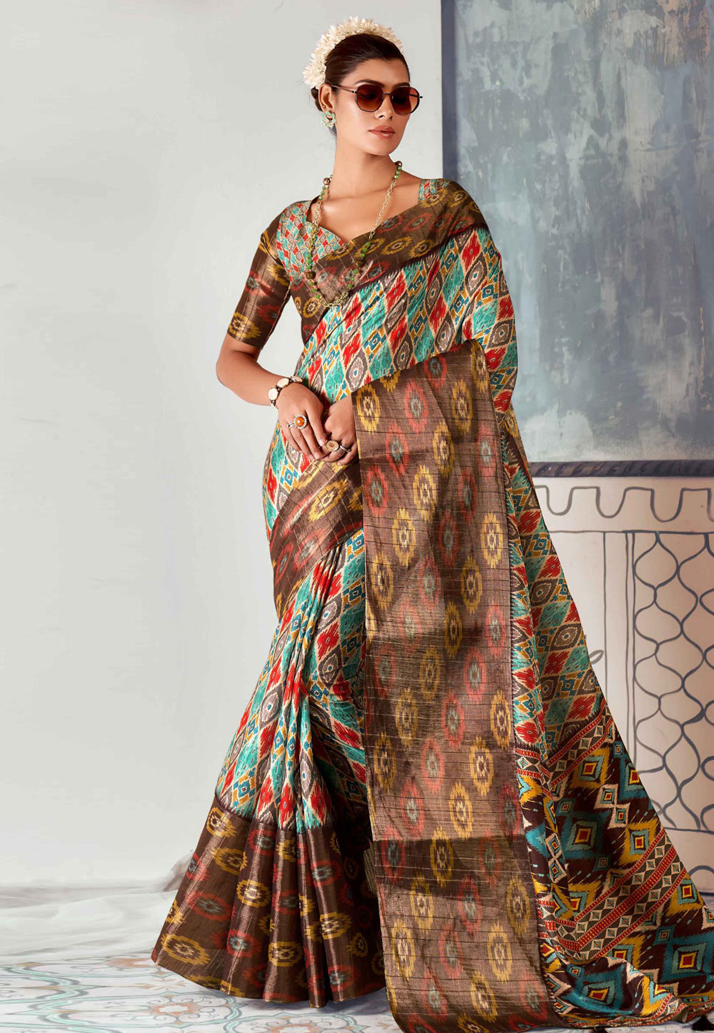 Multicolor Tussar Silk Saree With Blouse 275550