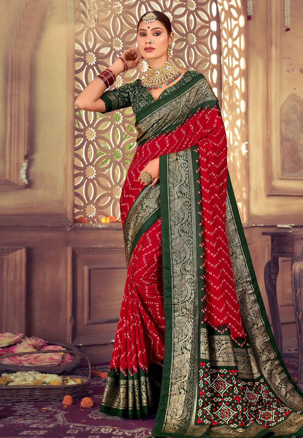 Can I wear a green blouse with a designer red saree? - Quora