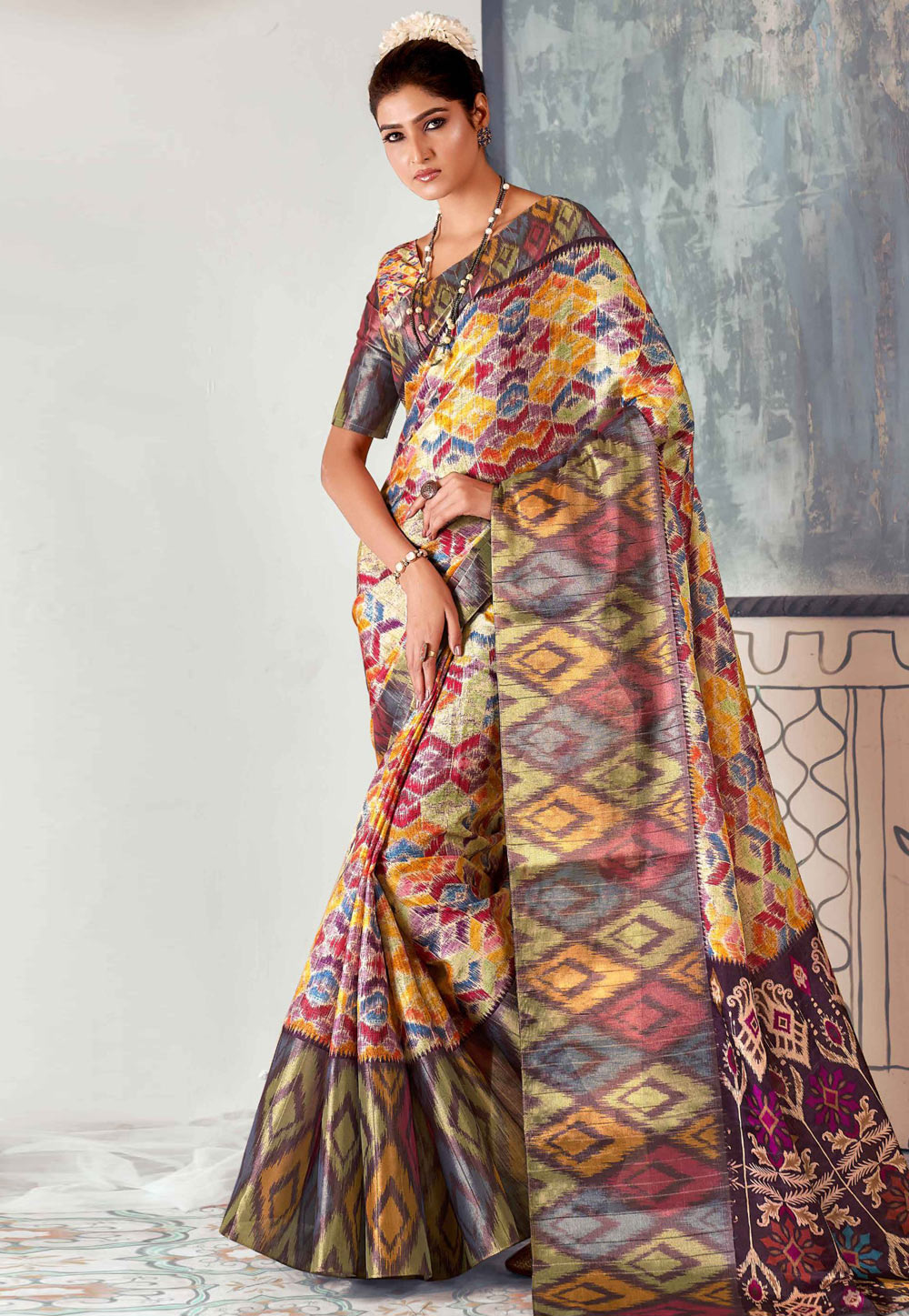 Multicolor Tussar Silk Saree With Blouse 275552