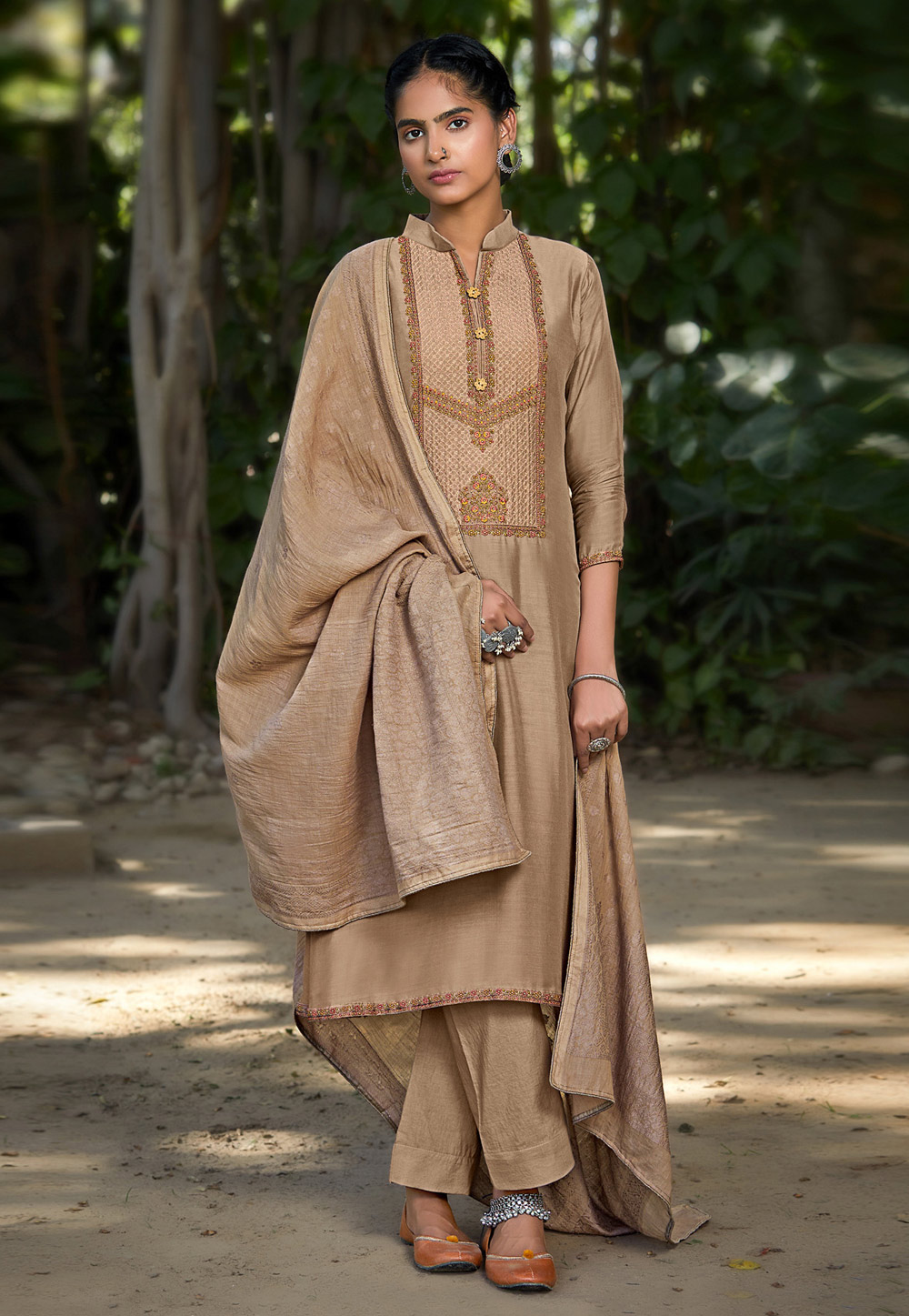 Brown Viscose Pant Style Suit 232563