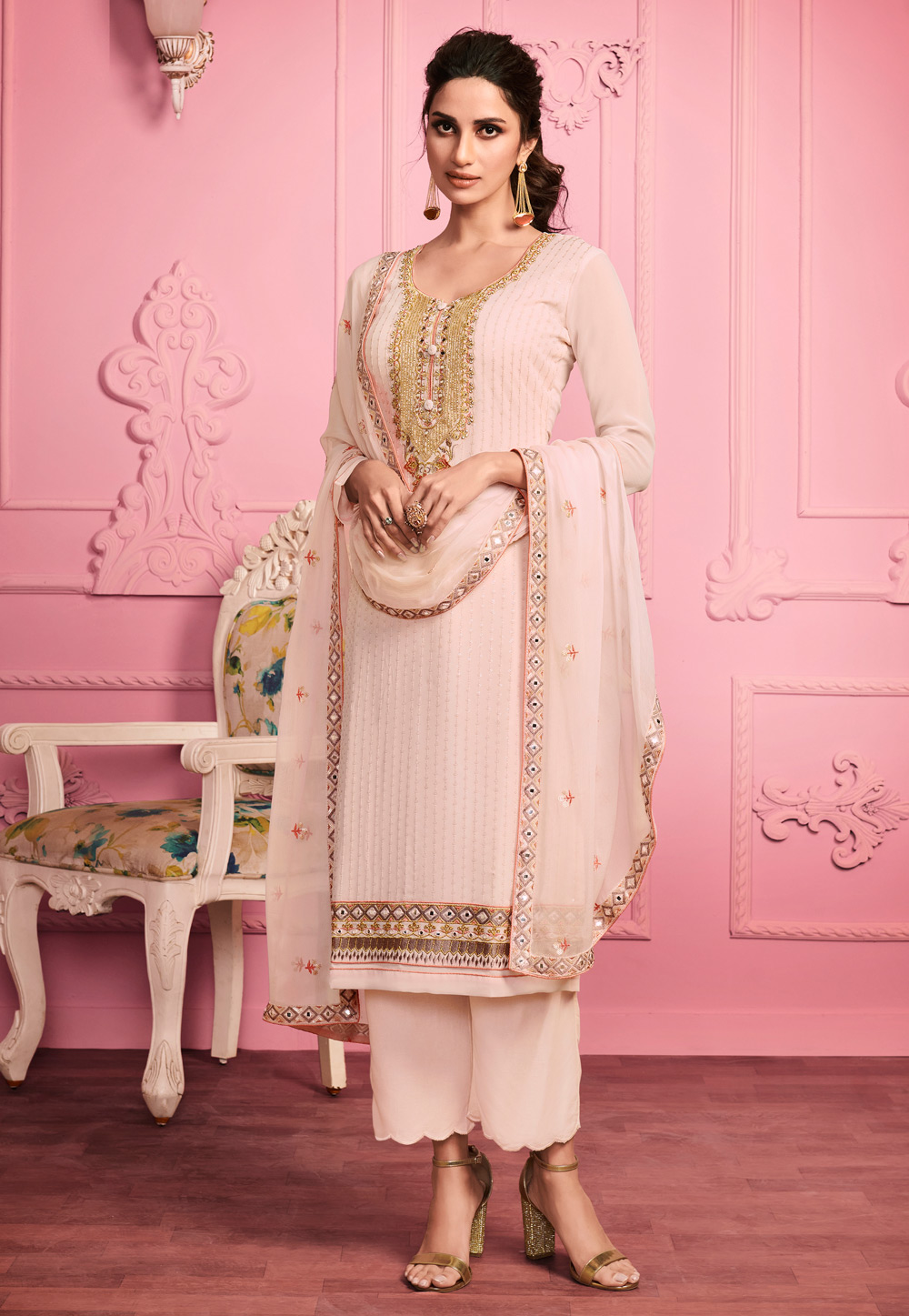 Pink Georgette Palazzo Suit 225957