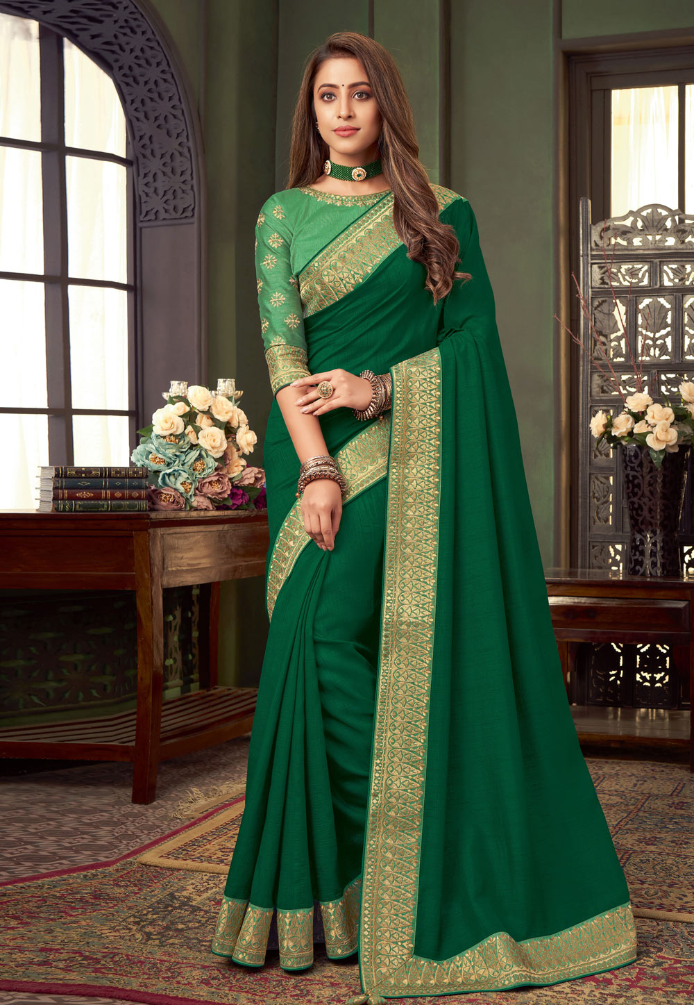 Green Silk Saree With Blouse 227385