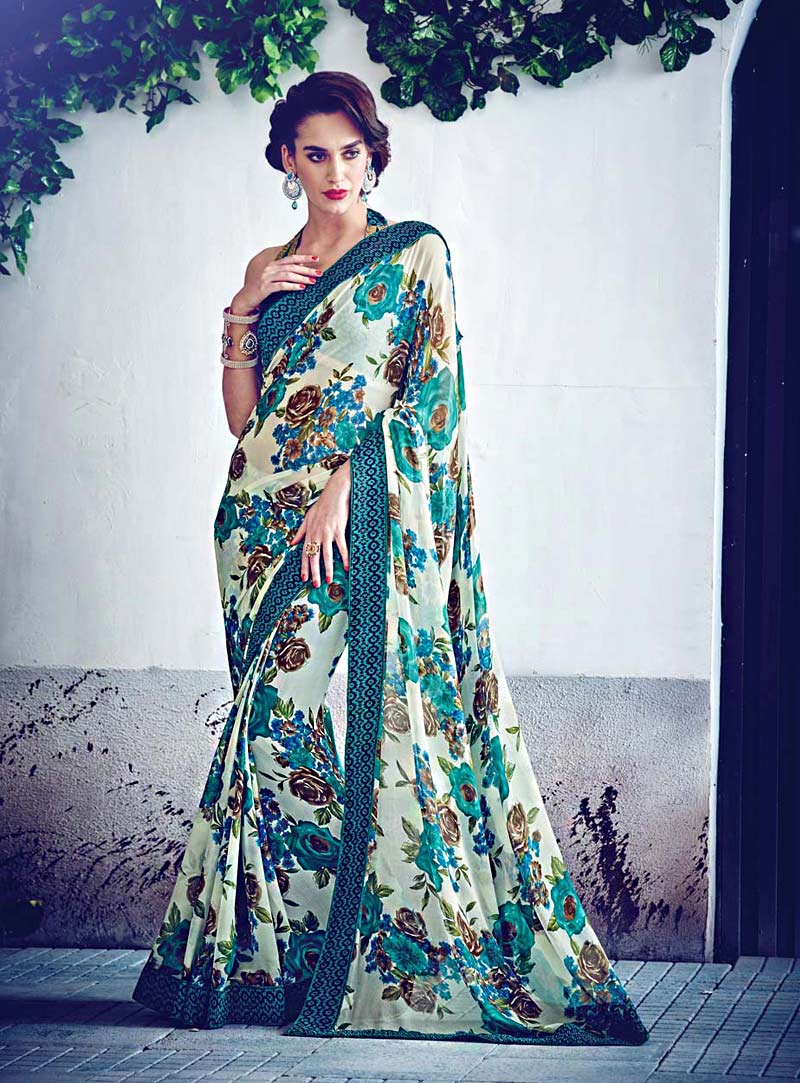 Off White Georgette Printed Saree With Blouse 69739
