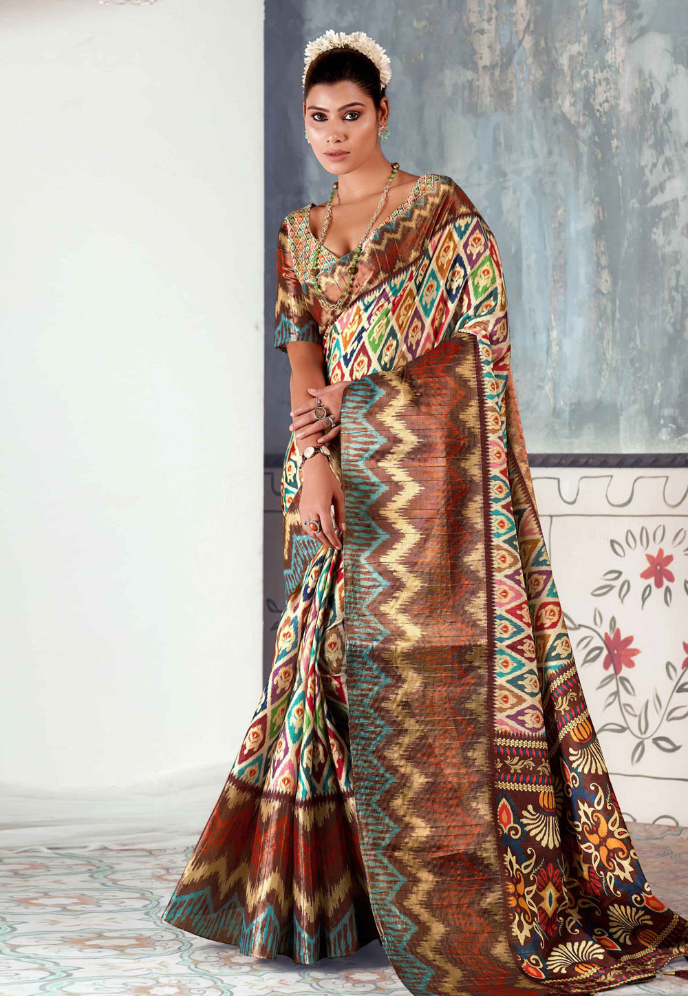 Multicolor Tussar Silk Saree With Blouse 275554