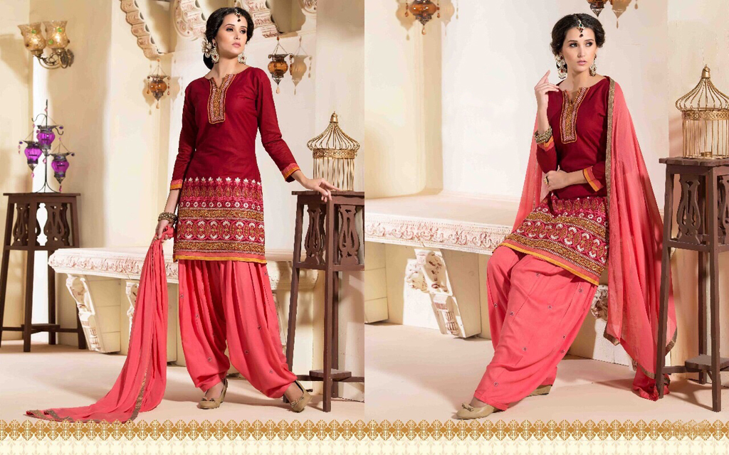 Maroon Cotton Punjabi Salwar Suit 44655